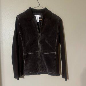 Brown LeatherJacket w/ Coordinating Side Panel, Collar & Sleeves - Size Small